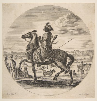 Ein maurischer Reiter nach links, stehende und sitzende Türken im Mittelgrund, ca. 1651 von Stefano della Bella
