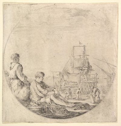 Ein schwarzer Matrose steht links, im Profil nach rechts, ein weißer Matrose sitzt..., ca. 1658-63 von Stefano della Bella