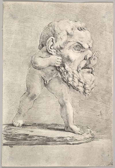 Ein Kind mit einer großen Maske, das seine Hand durch den Mund steckt, ca. 1660 von Stefano della Bella