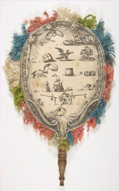 Ein Fächer mit einem Rebus über Liebe auf der einen Seite und Glück auf der anderen, ca. 1639 von Stefano della Bella