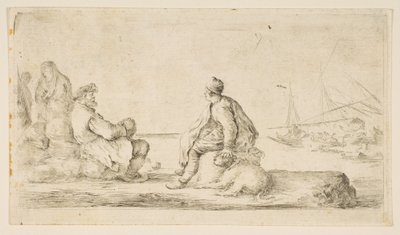 Ein junger Matrose und ein alter Mann am Meer sitzend, 17. Jahrhundert von Stefano della Bella