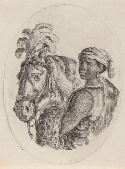 Schwarzer Stallbursche mit einem arabischen Pferd von Stefano della Bella