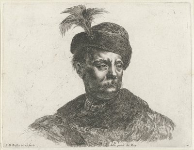 Büste eines polnischen Mannes mit Schnurrbart und Federhut Die Grundlagen des Zeichnens I principii del disegno von Stefano della Bella