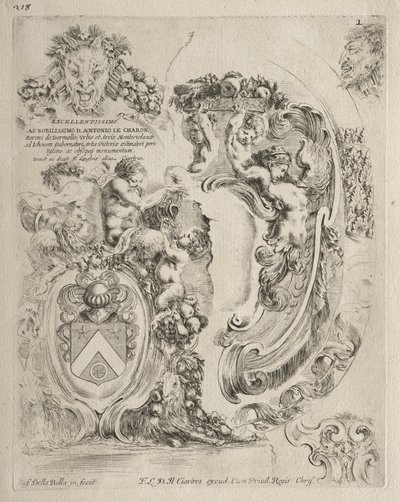 Sammlung verschiedener Capricen und neuer Entwürfe von Kartuschen und Ornamenten: Nr. 2, Widmungsseite von Stefano della Bella
