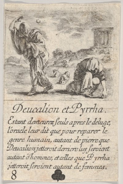 Deukalion und Pyrrha, aus dem Spiel der Mythologie, 1644 von Stefano della Bella