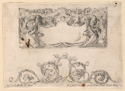 Wappen, Rinceaux, Nr. 16 aus "Raccolta di varii cappriccii et nove inventioni di cartelle et ornamenti" von Stefano della Bella