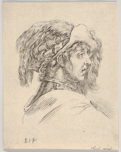 Kopf eines bartlosen Mannes im Profil nach rechts (aus Diverse Köpfe und Figuren, 1650) von Stefano della Bella