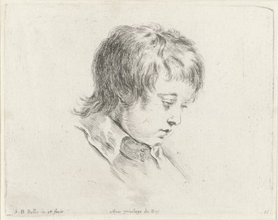 Kopf eines jungen Mannes, nach rechts unten schauend Die Grundlagen des Zeichnens I principii del disegno von Stefano della Bella