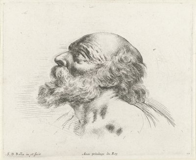 Kopf eines kahlen alten Mannes mit Bart, im Profil nach links (möglicherweise H. Petrus) von Stefano della Bella