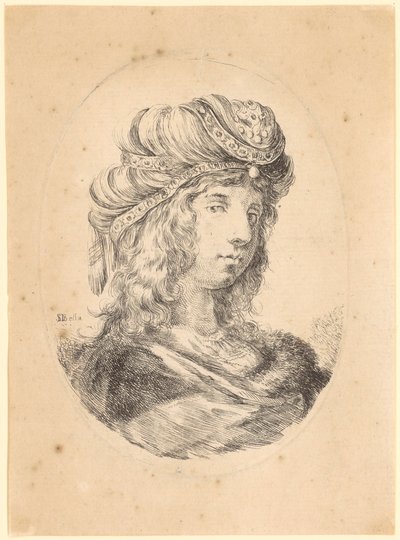 Junger Mann mit Turban im Dreiviertelprofil nach rechts von Stefano della Bella