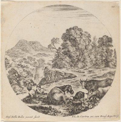 Landschaft mit Tieren und zwei sitzenden Hirten von Stefano della Bella