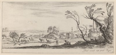 Landschaft mit Bauer, der sich auf das Überqueren eines Baches vorbereitet, um oder vor 1647 von Stefano della Bella