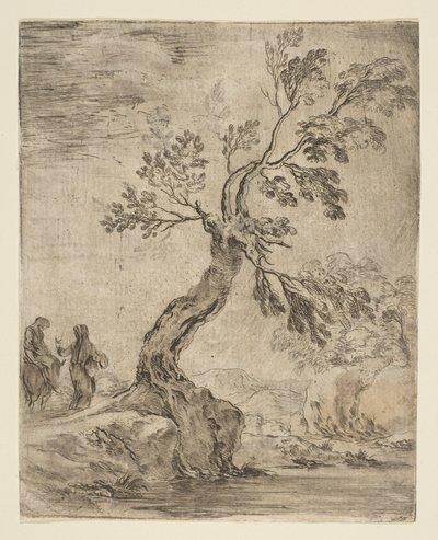 Landschaft mit zwei Frauen, eine auf einem Esel reitend, ca. 1660 von Stefano della Bella