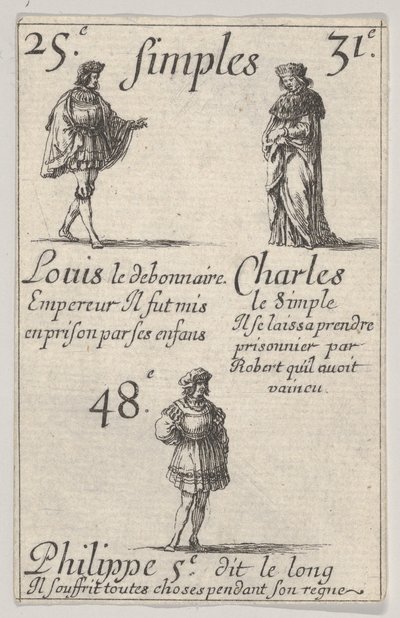 Ludwig der Fromme... Karl der Einfältige, aus Das Spiel der Könige von Frankreich, 1644 von Stefano della Bella