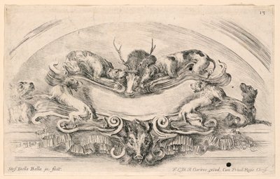 Lunette mit Wappen, Nr. 13 aus "Raccolta di varii cappriccii et nove inventioni di cartelle et ornamenti" von Stefano della Bella