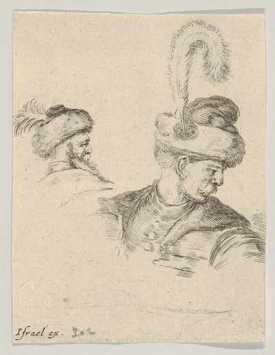 Tafel 11: eine polnische Büste im Profil, nach rechts gedreht, ein weiterer polnischer Kopf von..., ca. 1649 von Stefano della Bella