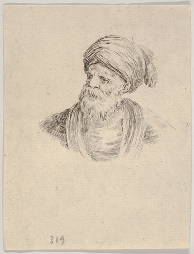Tafel 12: Büste eines alten türkischen Mannes mit Turban, nach links blickend, aus Verschiedene, 1650 von Stefano della Bella