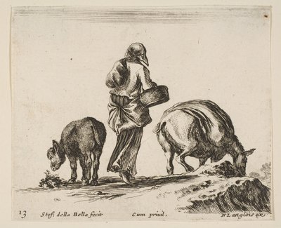 Bauerin von hinten, mit einem Korb, ein Esel..., ca. 1644-47 von Stefano della Bella