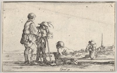 Tafel 13: zwei Bauern stehen links, ein Krüppel kniet in der Mitte, ca. 1642 von Stefano della Bella