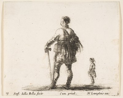 Ein polnischer Edelmann in Hofkleidung, stehend in der Mitte, von hinten gesehen von Stefano della Bella