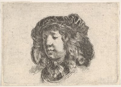 Kopf eines jungen Mannes in einer mit Federn geschmückten Mütze, ca. 1646 von Stefano della Bella