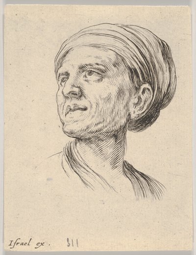 Platte 4: Kopf einer alten Frau mit Haube, nach links blickend aus Verschiedene Köpfe und Figuren, 1650 von Stefano della Bella