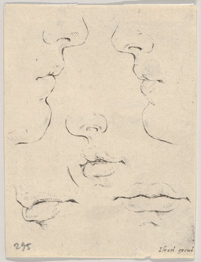 Platte 4: zwei Profile und drei Münder, aus Das Buch zum Zeichnenlernen Livre po..., ca. 1649 von Stefano della Bella