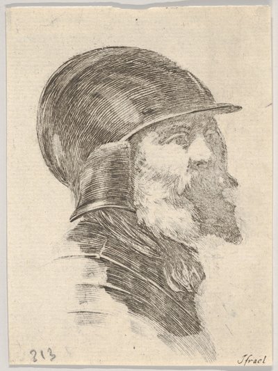 Tafel 6: Kopf eines alten bärtigen Soldaten mit Helm nach rechts, aus Verschiedene Köpfe, 1650 von Stefano della Bella