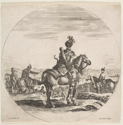 Polnischer Reiter mit Bogen und Pfeil, von hinten gesehen, sein Pferd nach rechts gewandt, ca. 1651 von Stefano della Bella
