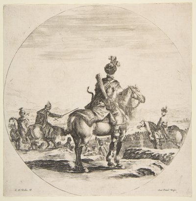 Polnischer Reiter mit Bogen und Pfeil, von hinten gesehen, sein Pferd nach rechts gewandt, ca. 1651 von Stefano della Bella