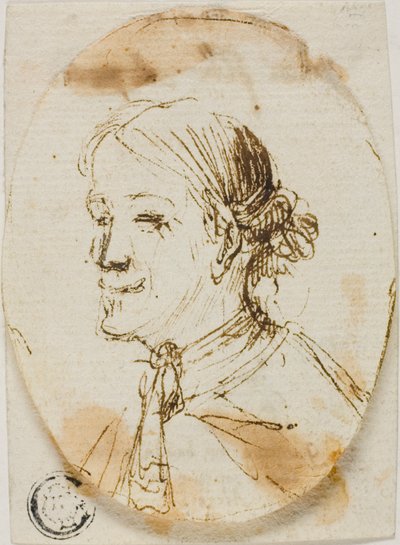 Porträtbüste eines Mannes mit Krawatte (recto); Skizze eines Sattels (verso) von Stefano della Bella