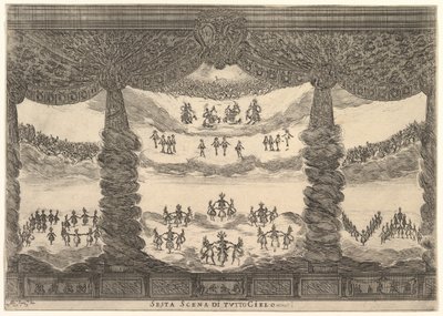 Sechste Szene, der Himmel, aus Die Hochzeit der Götter Le nozze degli Dei, 1637 von Stefano della Bella
