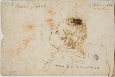 Skizzen eines betenden Kindes, zwei männliche Profile (recto); Skizzen männlicher Köpfe (verso) von Stefano della Bella