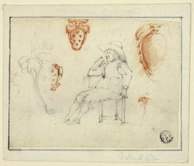 Skizzen eines sitzenden Mannes, Medici-Wappen von Stefano della Bella