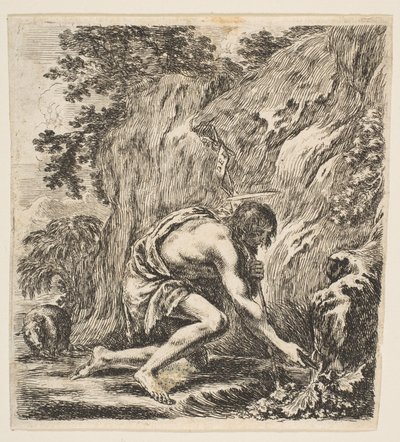 Johannes der Täufer schöpft Wasser aus einer Quelle, ca. 1649 von Stefano della Bella
