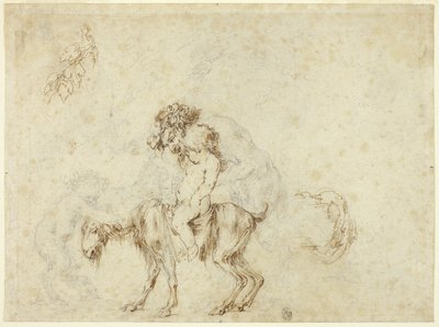 Studie für Satyrfamilie beim Gehen (recto); Skizzen von fünf dekorativen Gefäßen (verso) von Stefano della Bella