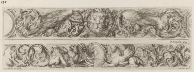 Zwei Zierbänder mit Löwen- und Frauenkopf, wahrscheinlich 1648 von Stefano della Bella