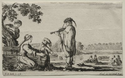 Verschiedene Figuren und Landschaften: Ein Geigenspieler, 1649 von Stefano della Bella
