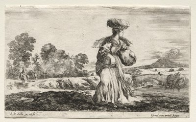 Verschiedene Figuren und Landschaften: Bäuerin mit einem Korb auf dem Kopf von Stefano della Bella