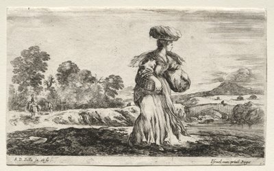 Verschiedene Figuren und Landschaften: Bäuerin mit einem Korb auf dem Kopf, 1649 von Stefano della Bella