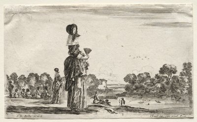 Verschiedene Figuren und Landschaften: Frauen beobachten Badende an einem Fluss, 1649 von Stefano della Bella