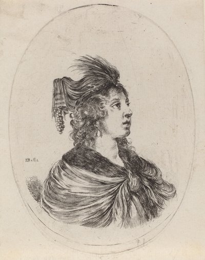 Frau mit gefiedertem Turban, nach rechts gewandt von Stefano della Bella