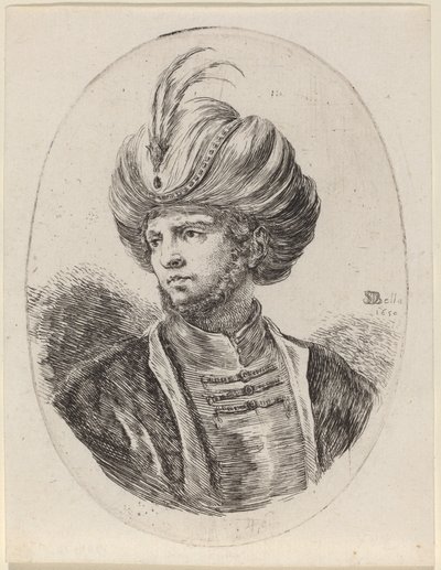 Junger Mohr mit leichtem Bart und gefiedertem Turban, nach links gewandt von Stefano della Bella