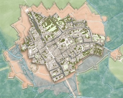 Modernes Oxford über den Verteidigungsanlagen des Bürgerkriegs, ca. 1644-1646 von Stephen Conlin