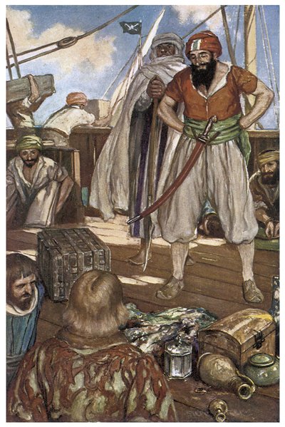 Darstellung von Barbareskenpiraten im Mittelmeer in Henry Gilberts „The Boy