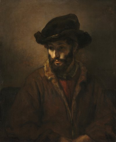 Ein bärtiger Mann mit Hut von Studio of Rembrandt van Rijn