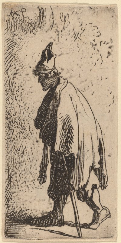 Bettler mit einem Stock, nach links gehend von Studio of Rembrandt van Rijn