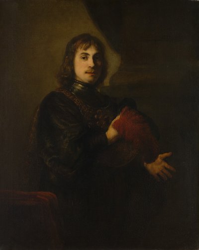 Porträt eines Mannes mit Brustpanzer und Federhut von Style of Rembrandt