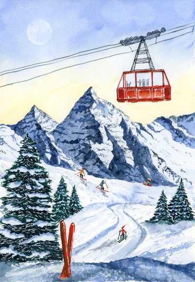 Skifahren im winterlichen Gebirge von Suchi Deb