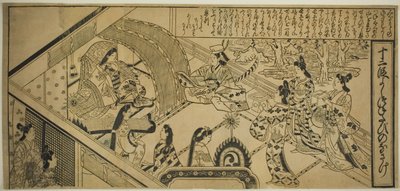 Yoshitsunes Begegnung mit Prinzessin Joruri, aus "Die Geschichte von Joruri in zwölf Episoden (Joruri Junidan Zoshi)" von Sugimura Jihei